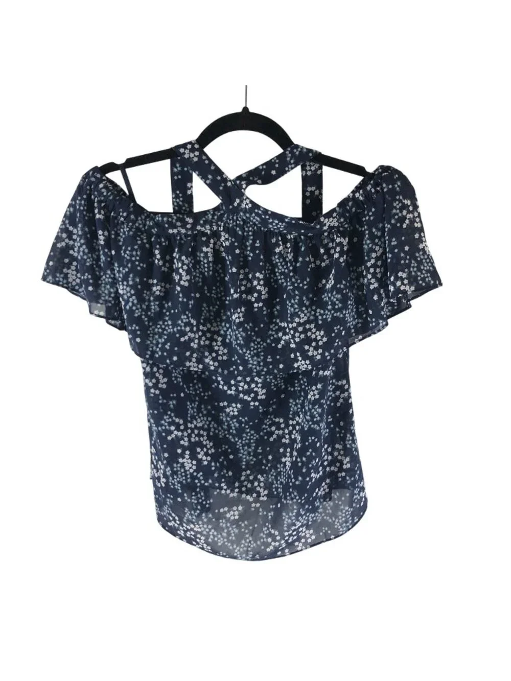 Michael Michael Kors Floral Off-The-Shoulder Navy Top Small 100% Polyester